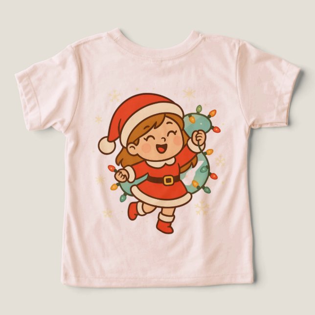 Garota do Papai Noel Feliz com Luzes de Natal (Verso do Design )