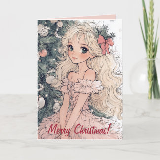 Garota e Cartão de Árvore de Natal ao estilo de an