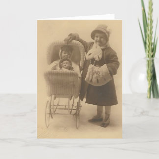 garota e sua boneca em cartão de saudação de carru