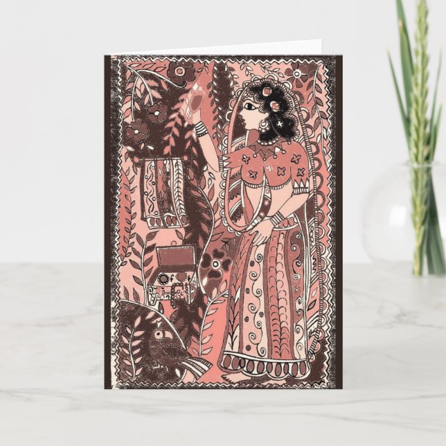 Garota em Cartões de Saudação Festiva de Rosa (Frente)