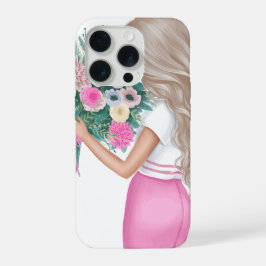 Garota Fashion Chic Segurando Buquê Floral Rosa