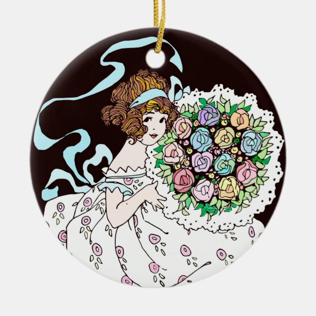 Garota Flor 1920 com ornamento cerâmico Buquê (Frente)
