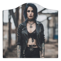 Garota gótico posando em frente à ponte antiga