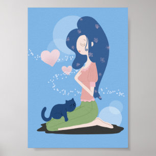 GAROTA MULHER E POSTER DE ARTE DE GATO