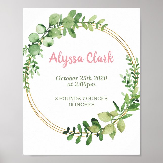 Garota Nascimento Stats Poster Nursery Wall Art Im (Frente)