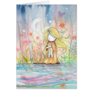 Garota Pequena com Cartão de Urso Teddy