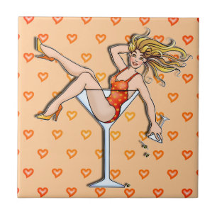 Garota Pin-UP Em Azulejo De Vidro Martini