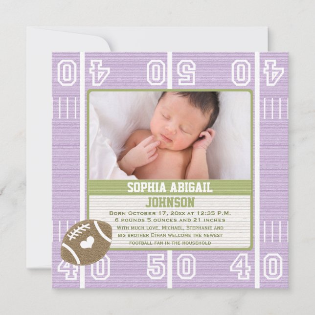 Garota Púrpura do Anúncio do Bebê de Futebol (Frente)