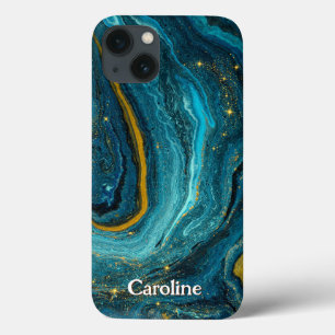 Garota-reluzente Marble Art Blue Monograma Dourado