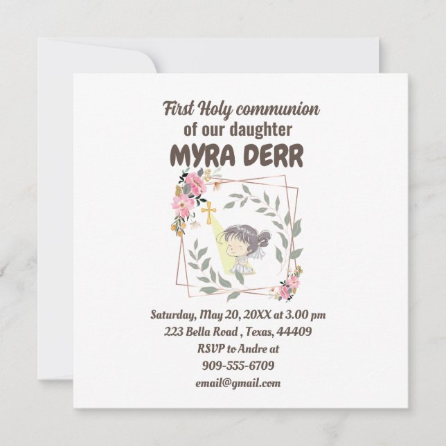 Garota rezando para jesus cruzar a primeira comunh (Frente)