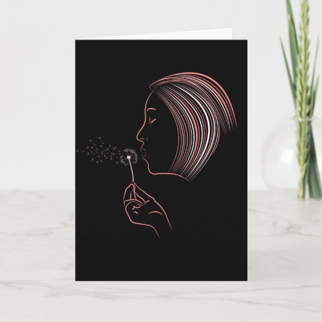 Garota soprando cartão de saudação Dandelion (Frente)