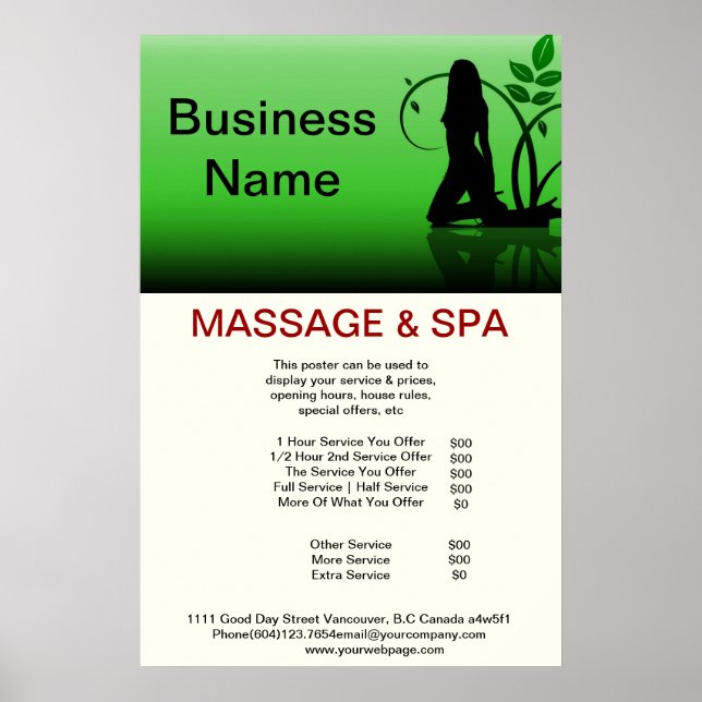 Garota verde Spa Massage Beauty Salon Poster (Frente)