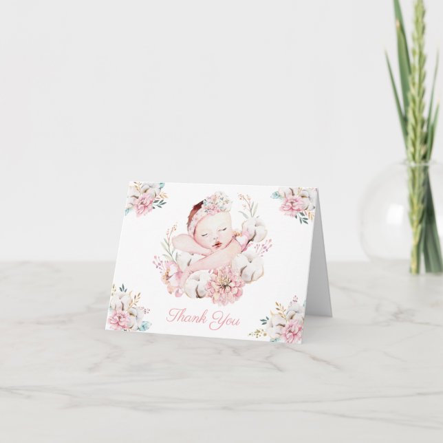 Garota Watercolor Bebê Obrigado Cartões (Frente)
