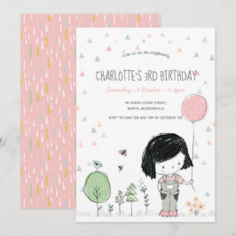 Garota Whimsical Crianças Bebês Convite de Anivers