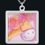 Garotas cor-de-rosa e laranja, colar de arte de pô<br><div class="desc">Prata de prata estéril lindas crianças cor-de-rosa e laranja,  colar de arte caprichosa Pony. Desenvolvido e pintado exclusivamente em aquarela por Sarah Trett www.sarahtrett.com para www.mylittleeden.com com.au</div>