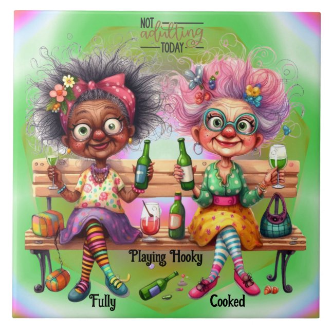 Garotas De Vinho Que Adultam Azulejo De Cerâmica (Frente)