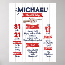 Garoto 1rua Baseball Birthday Milstone Poster