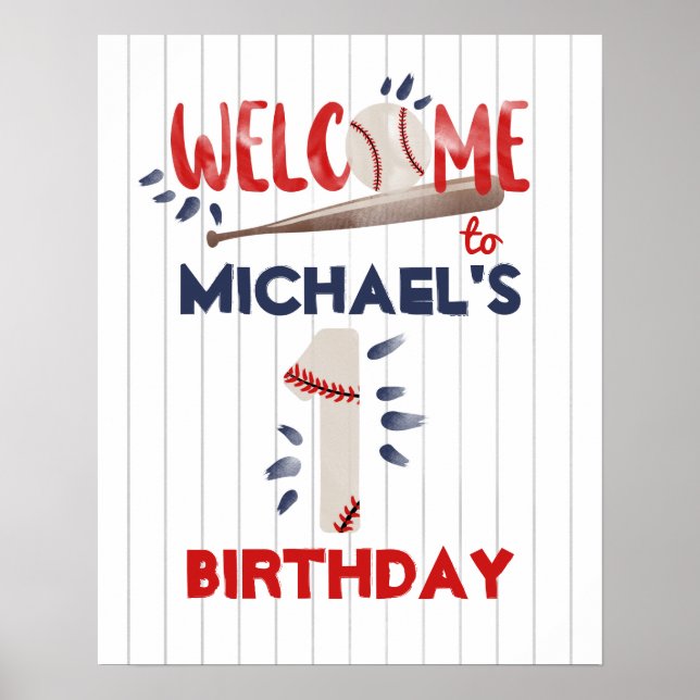 Garoto 1rua Baseball Birthday Poster de Boas-vinda (Frente)
