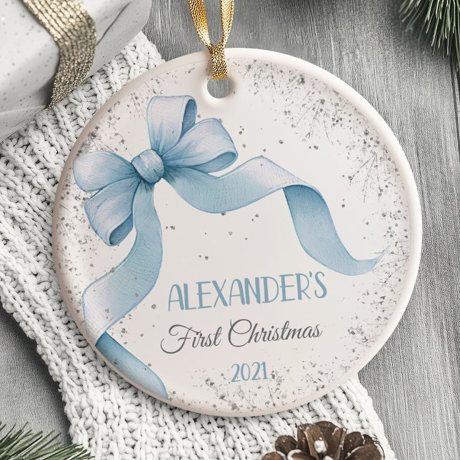 Garoto Arco de Ornamento do Bebê (Baby's First Christmas Ornament  bow boy)