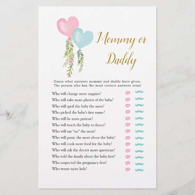 Garoto Balão ou Gênero Menino Revela Mamãe ou Pai (Frente)