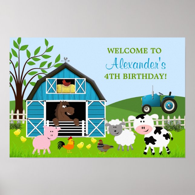 Garoto Barnyard Farm Animal Aniversário Poster (Frente)