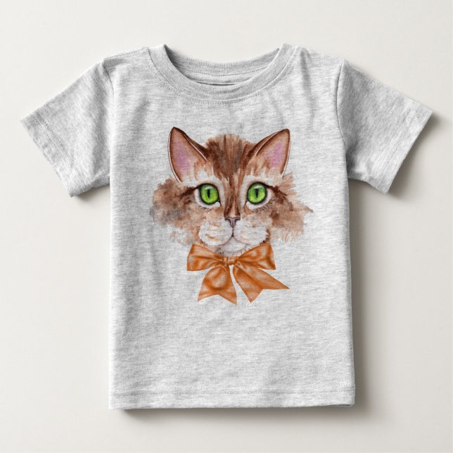 Garoto Camiseta Bebê com Cara de Gato (Frente)