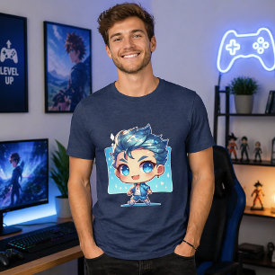 Garoto Chibi Fofo Arte de Anime com Tema de Água