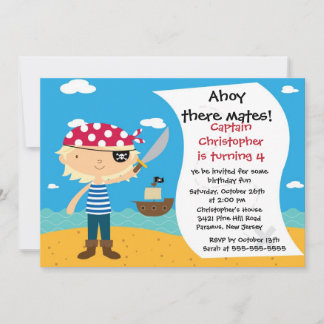 Garoto Convite de aniversário Pirata Ahoy Mates
