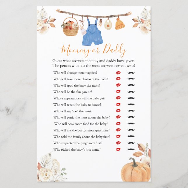 Garoto de Chá de fraldas de abóbora Mamãe ou Pai (Frente)