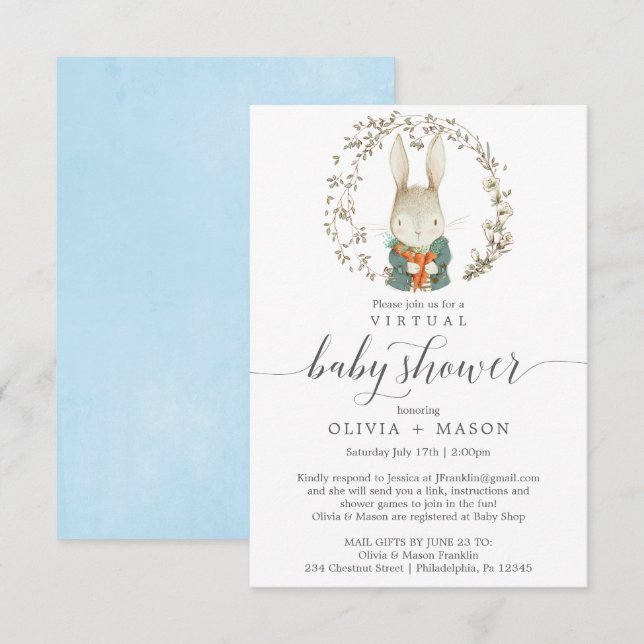 Garoto de Convite Virtual para Chás de fraldas do  (Frente/Verso)