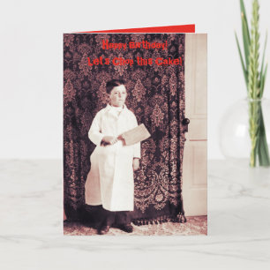 Garoto do açougueiro de 1890 com cartão de anivers