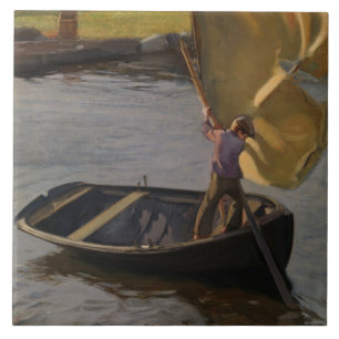 Garoto em veleiro no rio (por Magnus Enckell)