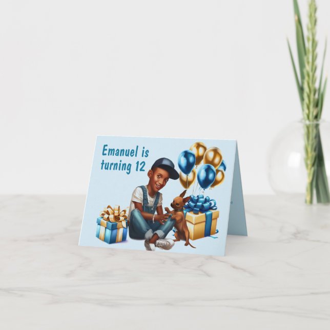 Garoto Latino com Convite de Aniversário de Cão (Frente)