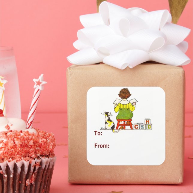 Garoto lendo Etiqueta de Presente (Festa)