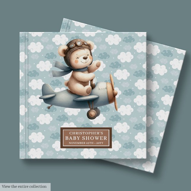Garoto-Piloto Bonito de Chá de fraldas de Livro de (Cute Pilot Teddy Bear Guest Book Baby Shower Boy)