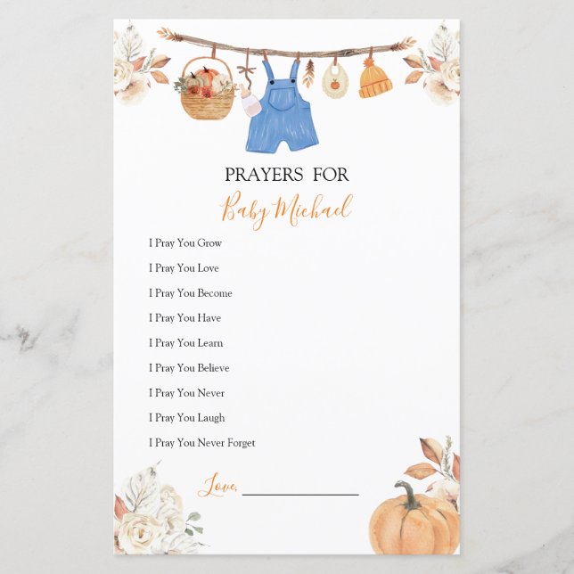 Garoto Roupa Pumpkin Chá de fraldas Orações para B (Frente)