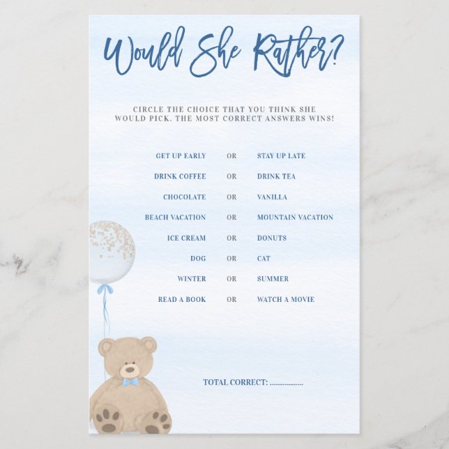 Garoto Teddy Bear Balão Azul Ela Preferencialmente (Frente)