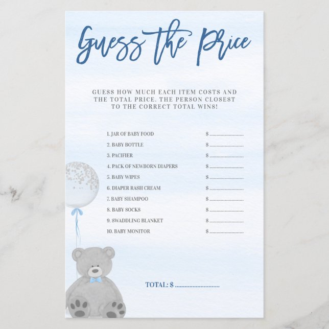 Garoto Urso Azul Balão de Cinzas Adivinha Preço (Frente)