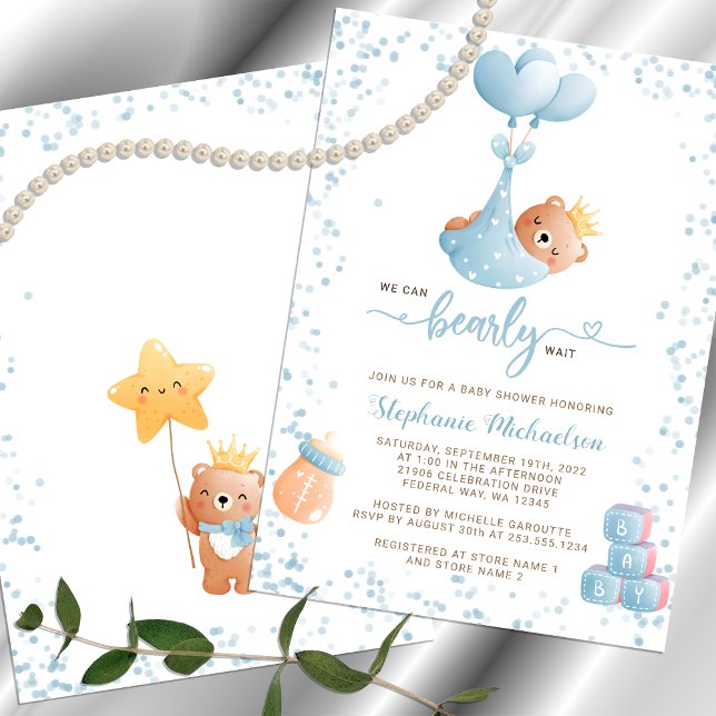 Garoto Urso Que Podemos Ampliar O Convite De Chá d (Boy Bear We Can Bearly Wait Baby Shower Invitation)
