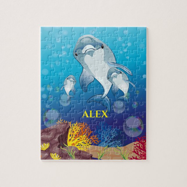 Garotos golfinhos quebra-cabeça com nome de crianç (Vertical)