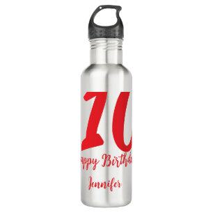 Garrafa 10.º aniversário adicionar nome data ano vermelho