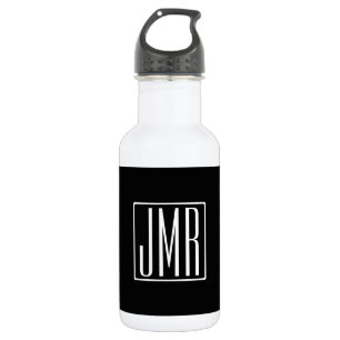 Garrafa 3 iniciais Monograma Preto e Branco (ou cor diy)
