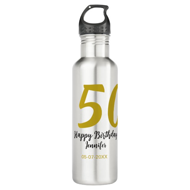 Garrafa 50º aniversário adicionar nome data ano modelo neg (Frente)