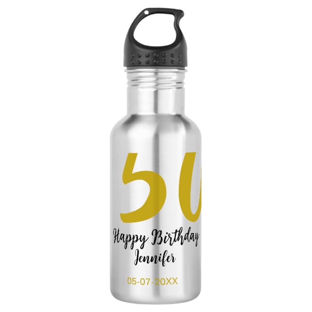 Garrafa 50º aniversário adicionar nome data ano modelo neg (Frente)