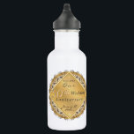 Garrafa 50º Ouro de aniversário de casamento<br><div class="desc">Então, é o 50º aniversário do casamento, a palheta é um ouro clássico e rosa com sotaques de prata, e esta garrafa de água que eu desenhei irá ajustado? Fabuloso! Então você encontrará todos os produtos de papel que precisa para que a comemoração da festa combata no meu compro Zazzle!...</div>