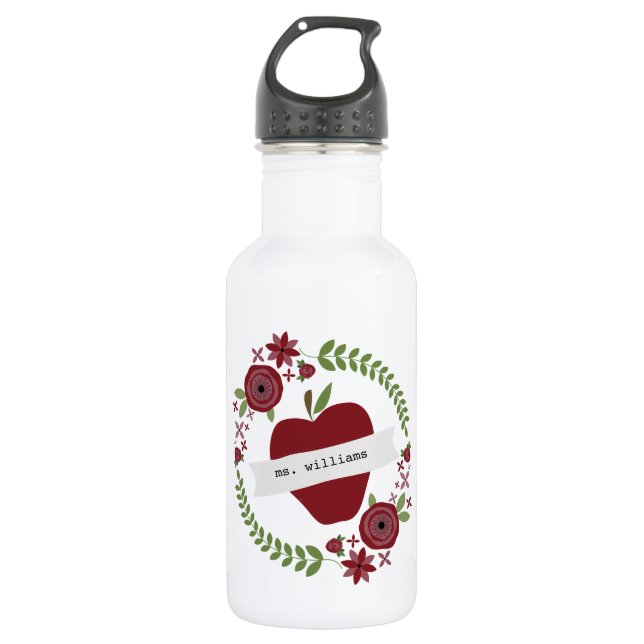 Garrafa A grinalda floral Apple vermelho personalizou o (Frente)