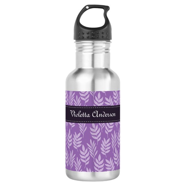 Garrafa A lavanda Deixa Padrão Roxo Elegante Com Nome (Frente)
