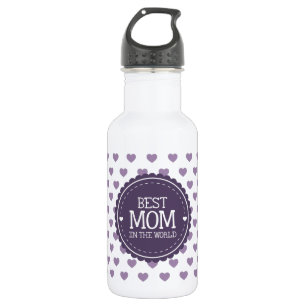 Garrafa A melhor mãe no mundo violeta corações e círculo