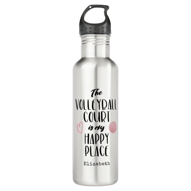 Garrafa A quadra de vôlei meu lugar feliz personalizado (Frente)