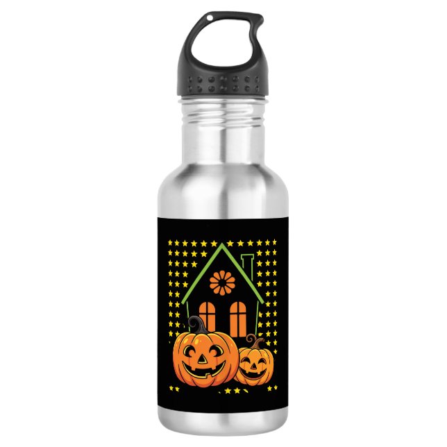 Garrafa Abóbora de Halloween Casa Assombrada Estrela Fofa (Frente)
